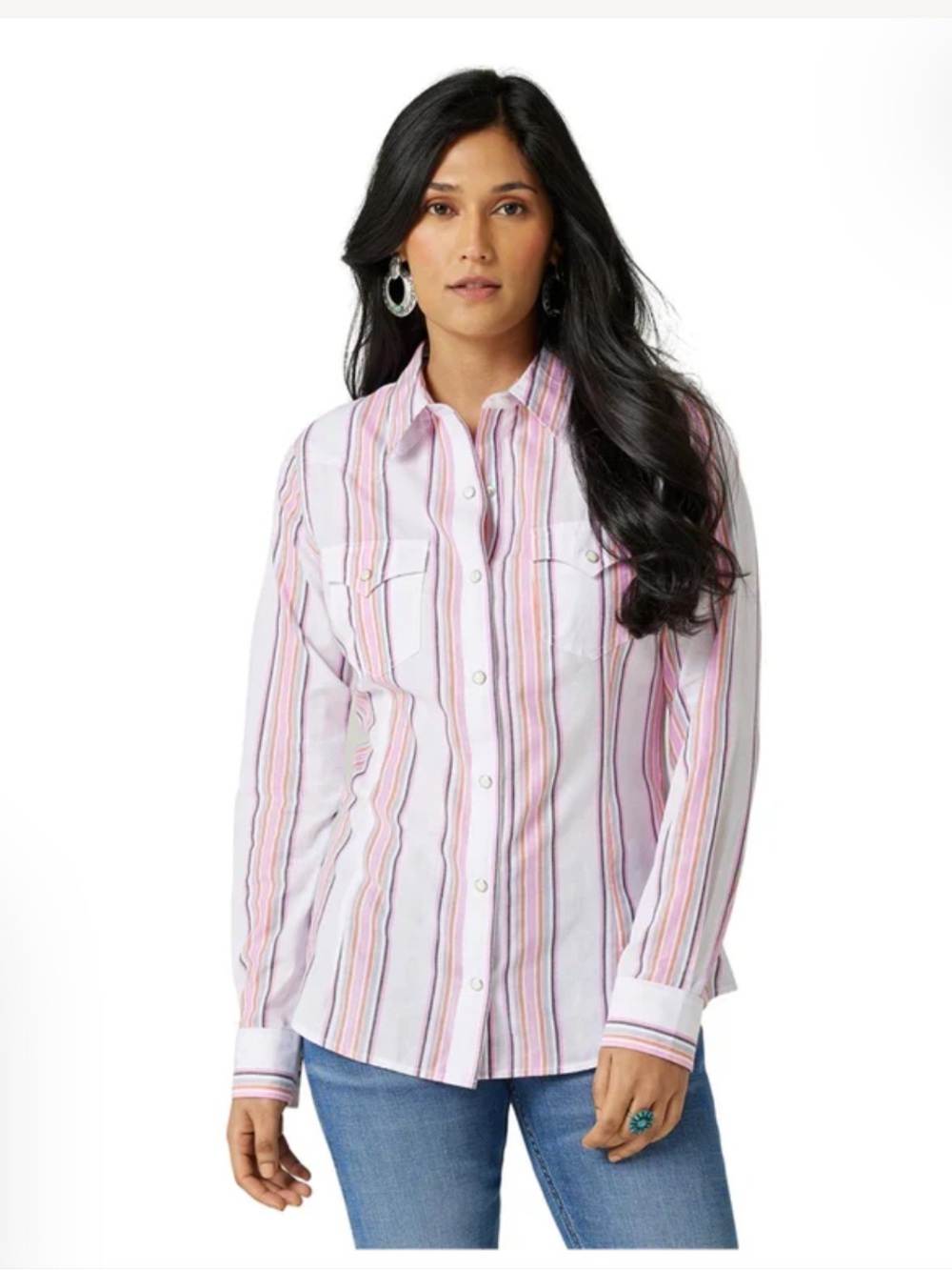 Wrangler Women's Retro Snap White Multicolor Strip Shirt